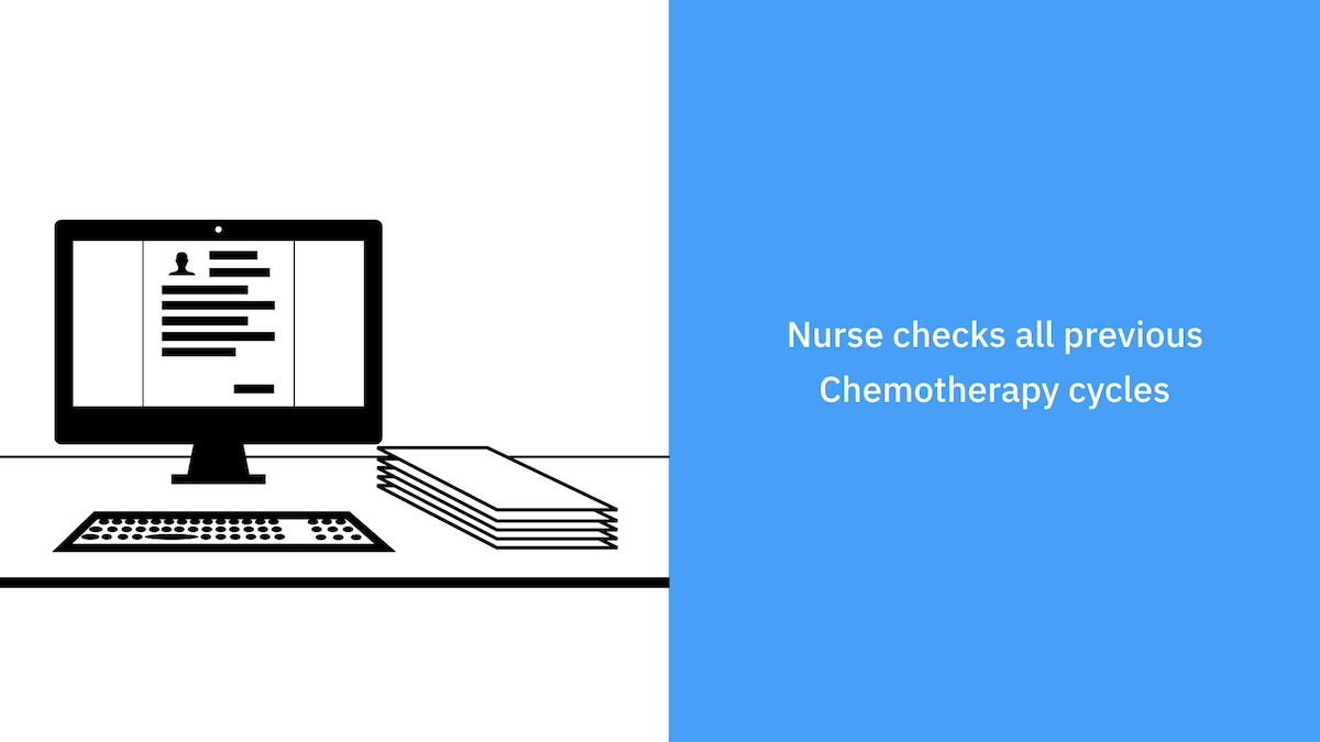 Nurse checks all previous Chemotherapy cycles
