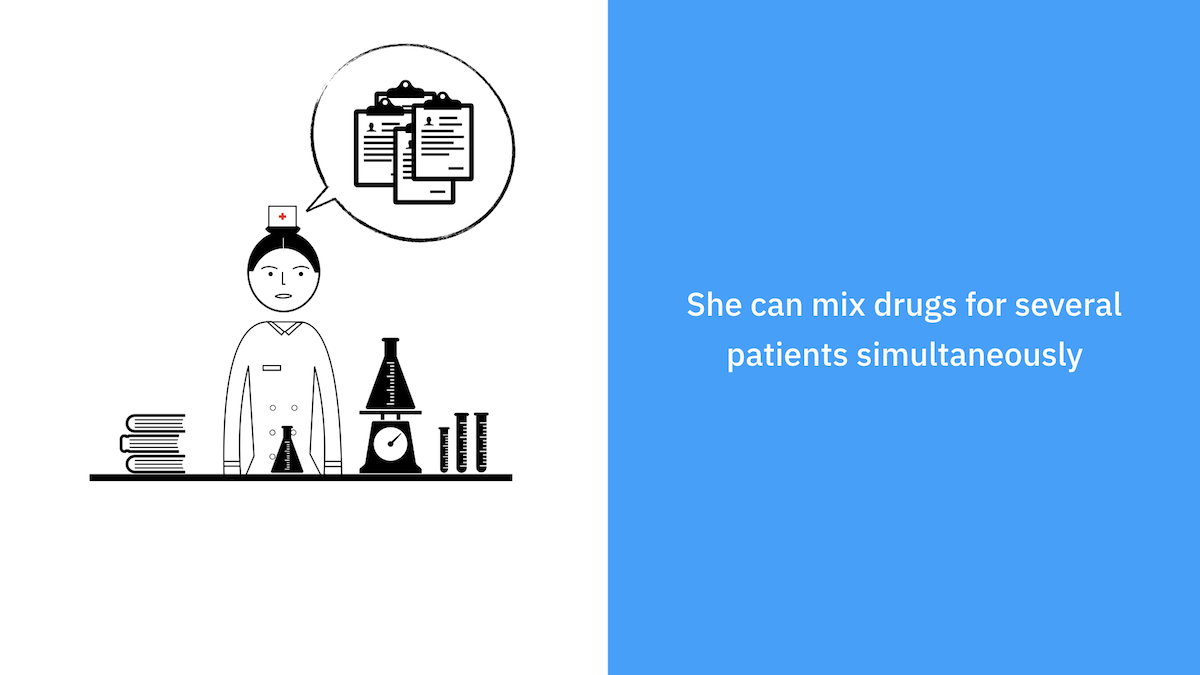 She can mix drugs for several patients simultaneously